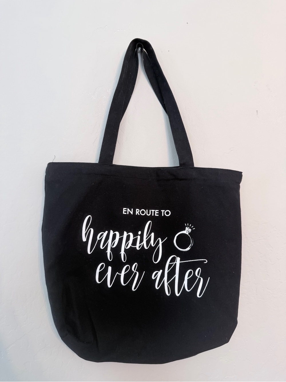 Happily Ever After Black Canvas Tote Bag - Bridal Travel Tote